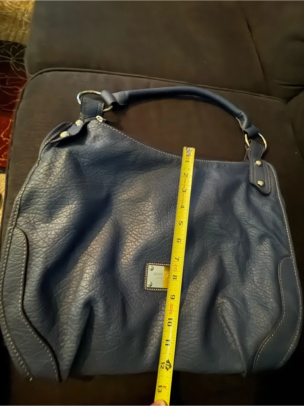 Nine West Dark Blue Pebbled Leather Hobo with Gold Accents